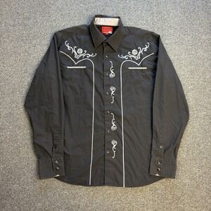 Patron Cito Red Label Shirt Men's Medium Black White Pearl Button Western Cowboy